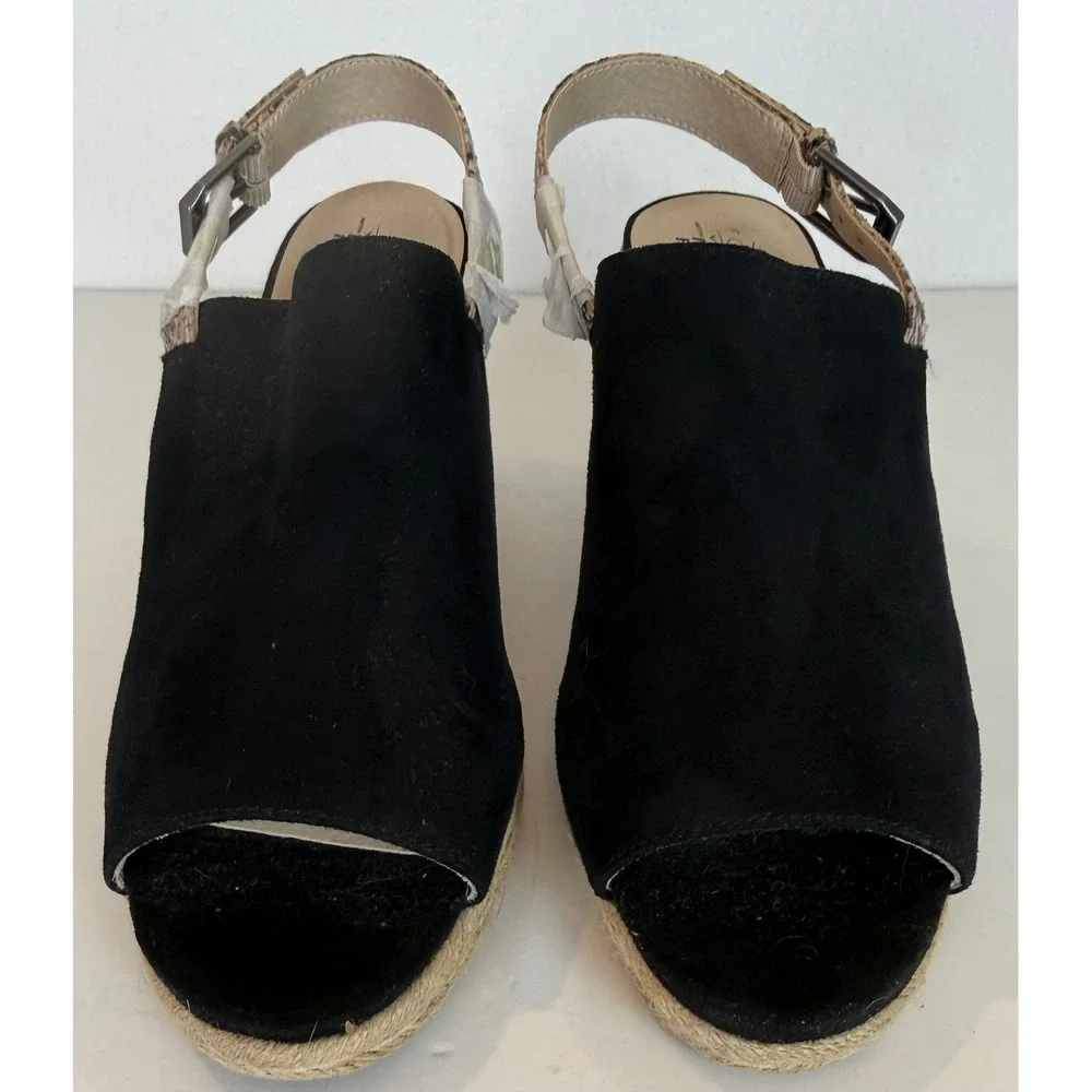 LifeStride Trina Wedge Sandal Black Suede Upper Snakeskin-Print Slingback Sz 9.5